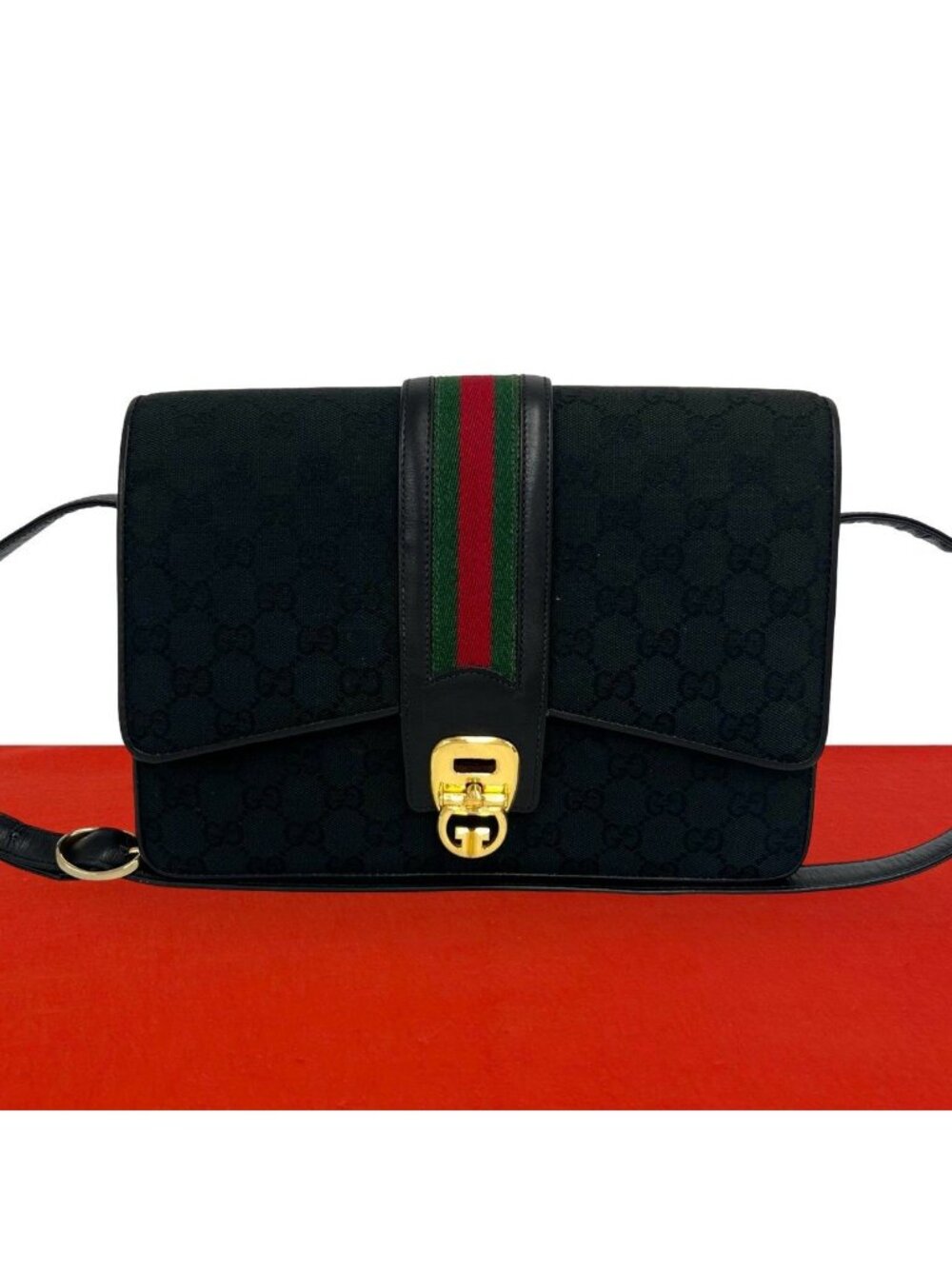 Gucci Vintage Sherry Line GG Logo Pattern Canvas Leather Shoulder Bag Pochette